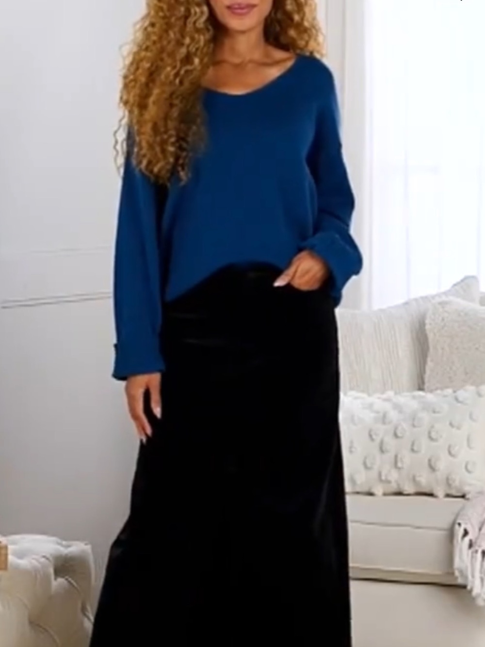 New NYDJ Black Maxi Skirt with Corduroy Texture & Front Slit